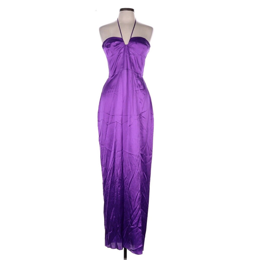 Amanda Uprichard  Silk Gown Long Sweetheart Halter Purple Vibrant Small Dress